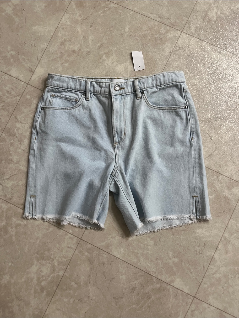 New LOFT Light Blue Denim Baggy Frayed-Hem Women's Boyfriend Shorts 4/27